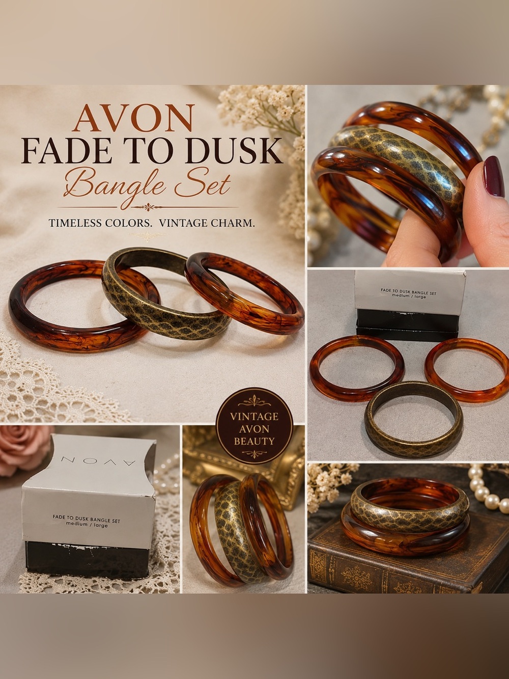 Avon Fade to Dusk Tortoiseshell and Antique Gold Bangle Trio